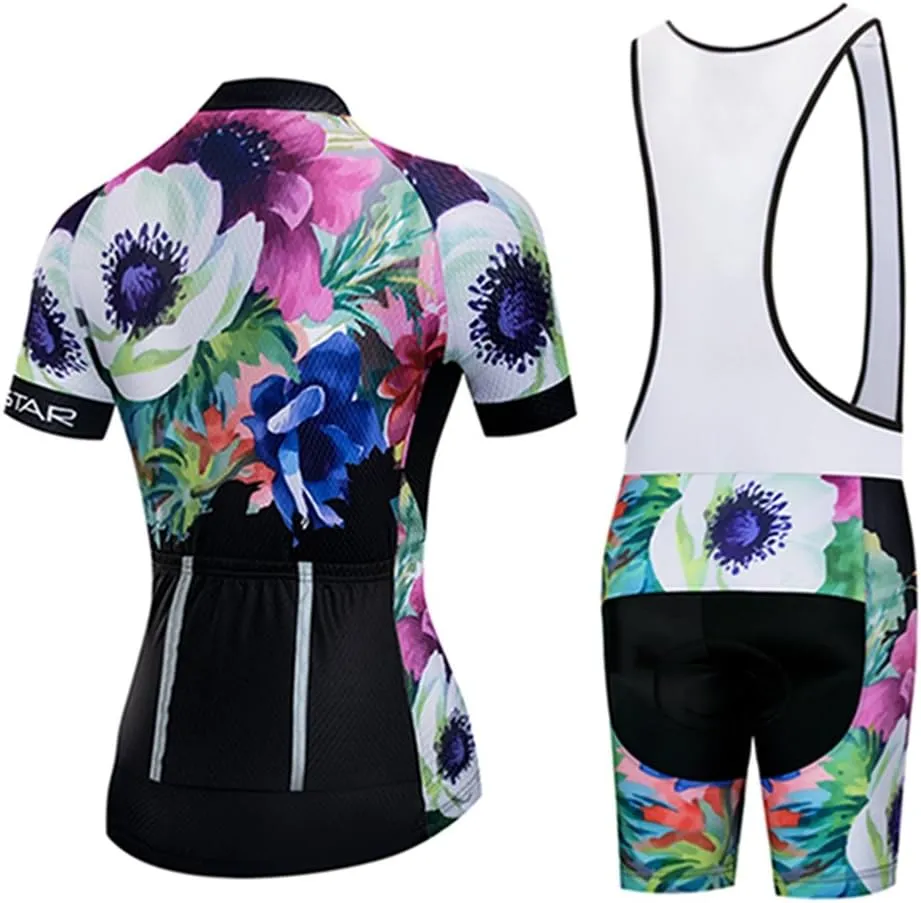 Weimostar Women's Short Sleeve Cycling Jersey Gel Padded Shorts Set MTB Sportswear Reflective