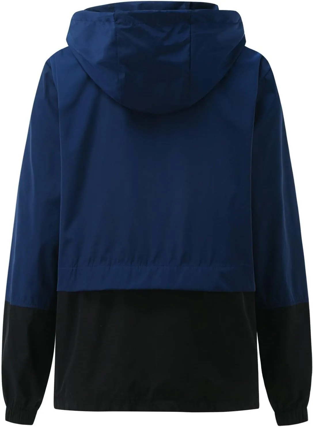 Windproof Jacket for Women Long Sleeve Raincoat Full Zip Up Hooded Plain Windbreaker with Pocket with Hood Zipper Drawstring