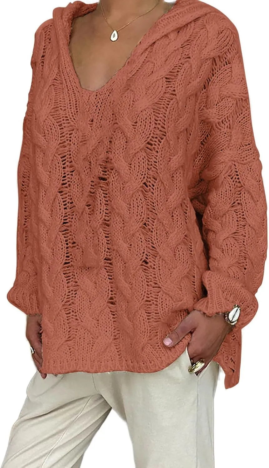 Women Cable Knit Sweater Long Sleeve Oversized Chunky Sweaters Casual Warm Comfortable Sweaters