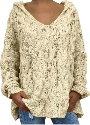 Women Cable Knit Sweater Long Sleeve Oversized Chunky Sweaters Casual Warm Comfortable Sweaters