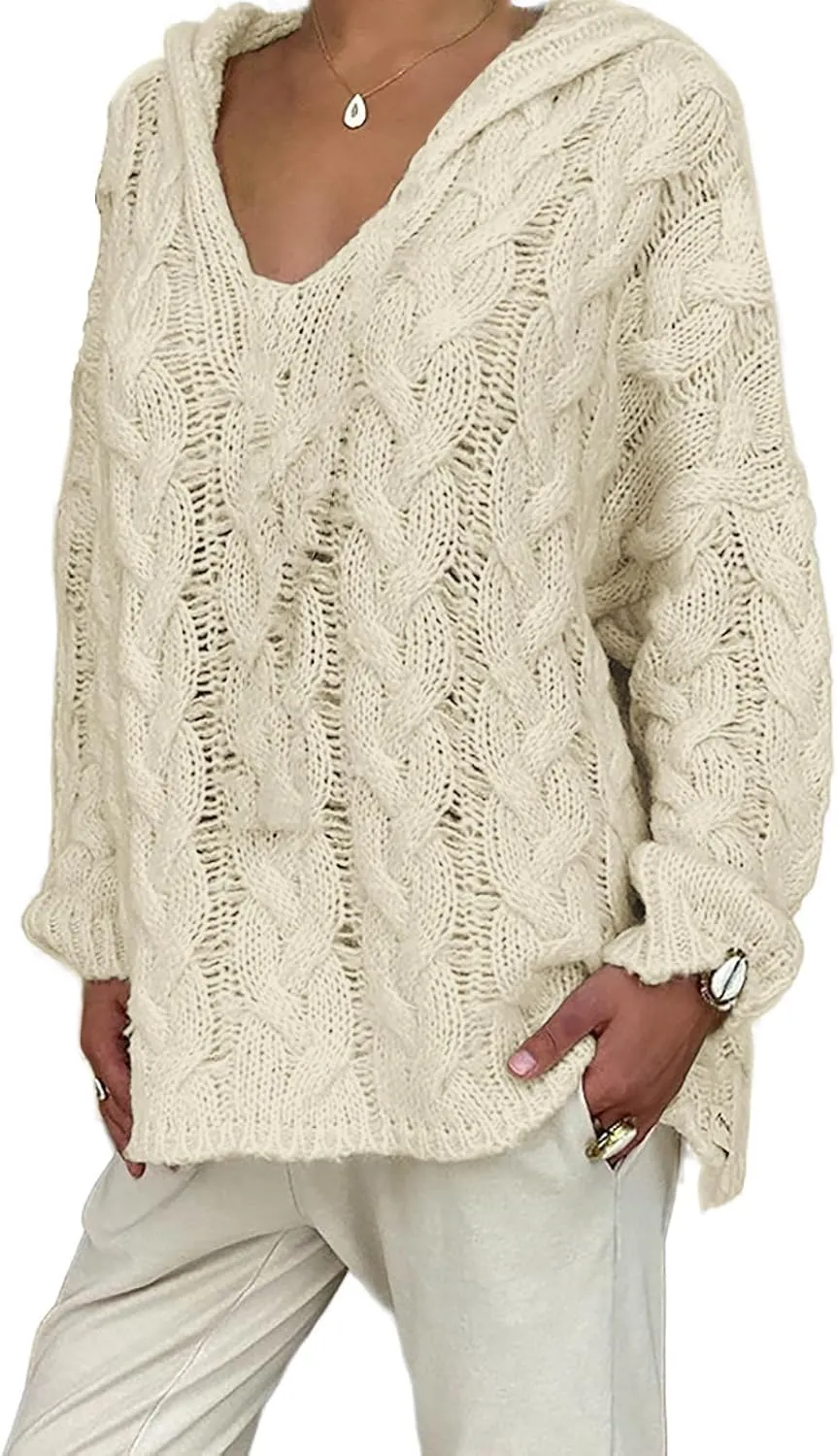 Women Cable Knit Sweater Long Sleeve Oversized Chunky Sweaters Casual Warm Comfortable Sweaters