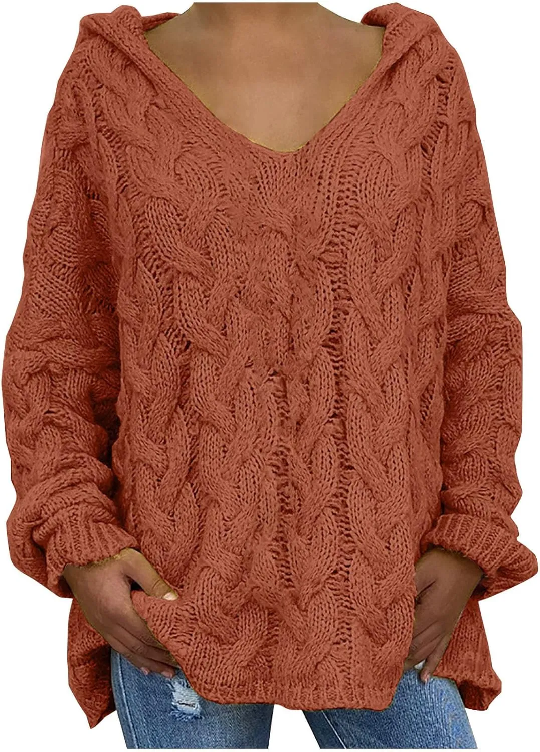 Women Cable Knit Sweater Long Sleeve Oversized Chunky Sweaters Casual Warm Comfortable Sweaters