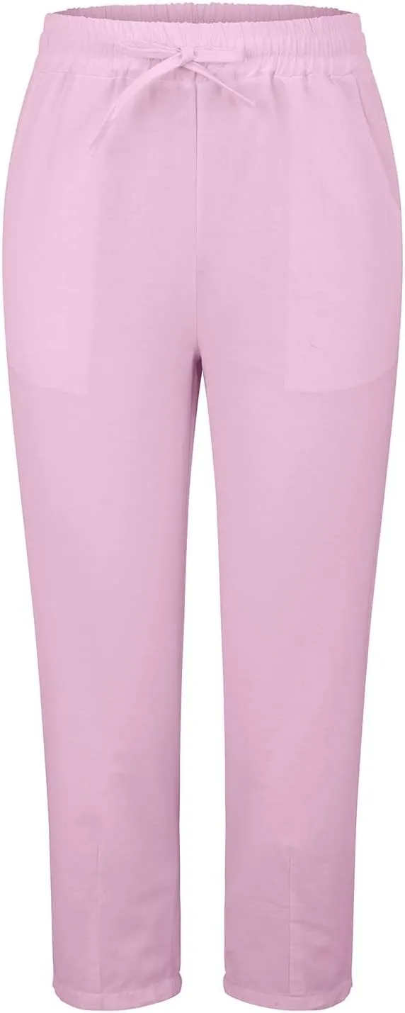 Women Casual Straight Leg Pants Elastic Drawstring Trousers with Pockets 2025 Summer Cotton Linen Beach Lounge Clothes