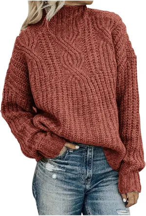 Women Casual Turtleneck Sweaters Oversized Vintage Cable Knit Long Sleeve Pullover 2024 Fall Trendy Outfits