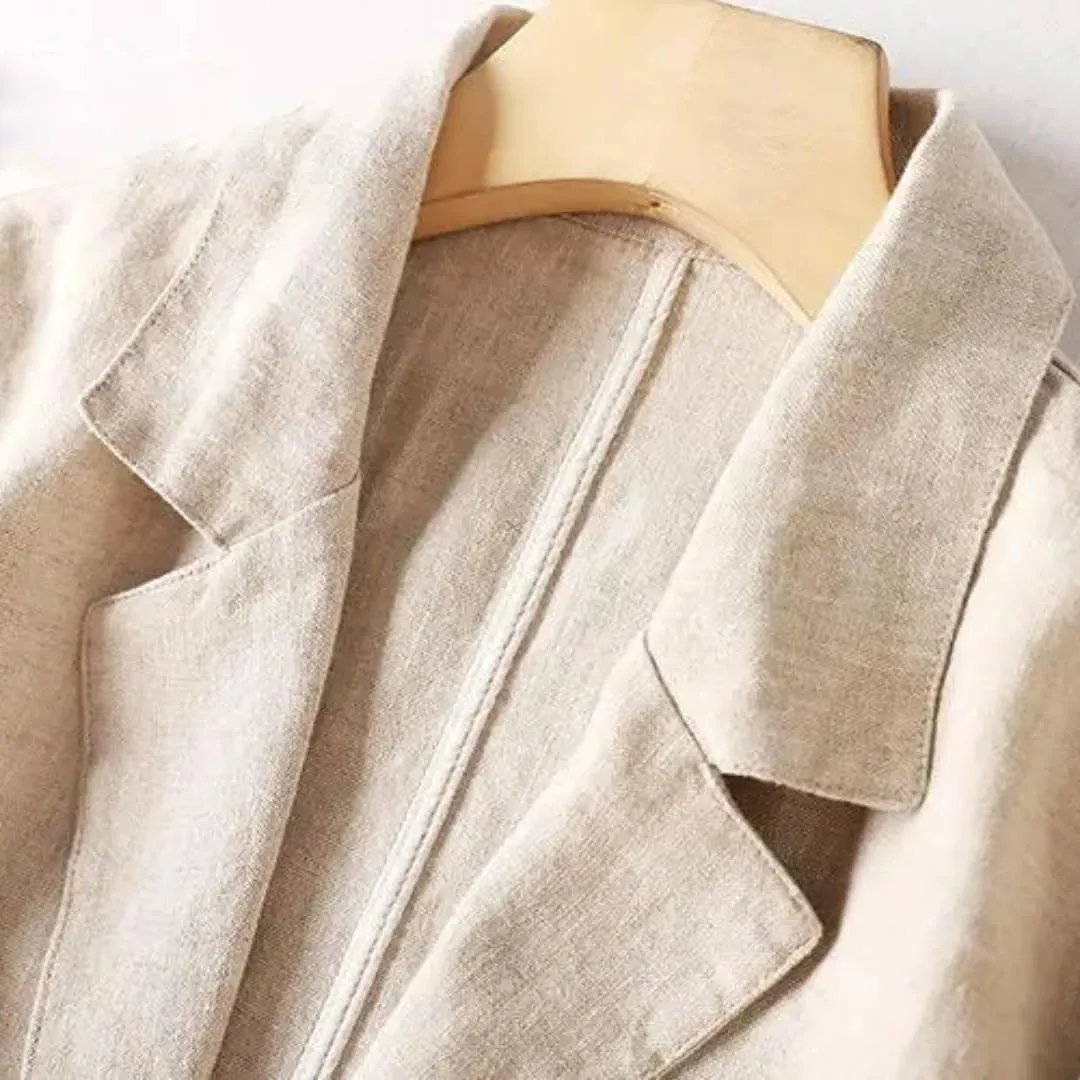 Women Cotton Linen Tailored Long Sleeve Turn-Down Collar Suit Jacket