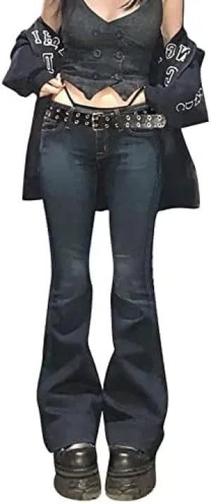 Women Gothic Cargo Jeans Wide Leg Punk Grunge Baggy Denim Pants Loose Trousers Harajuku 90s Streetwear
