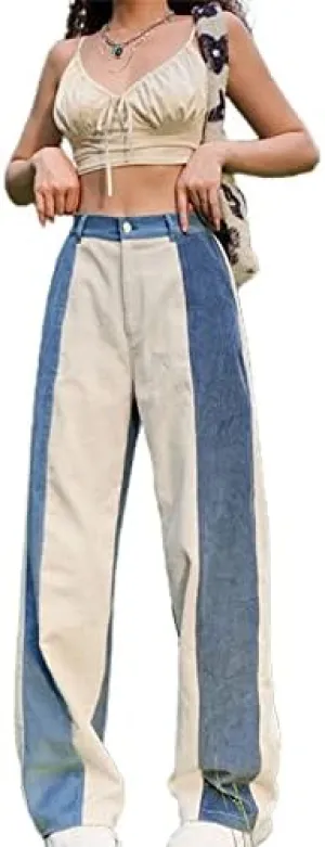 Women Gothic Cargo Jeans Wide Leg Punk Grunge Baggy Denim Pants Loose Trousers Harajuku 90s Streetwear