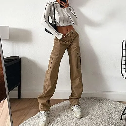 Women Gothic Cargo Jeans Wide Leg Punk Grunge Baggy Denim Pants Loose Trousers Harajuku 90s Streetwear