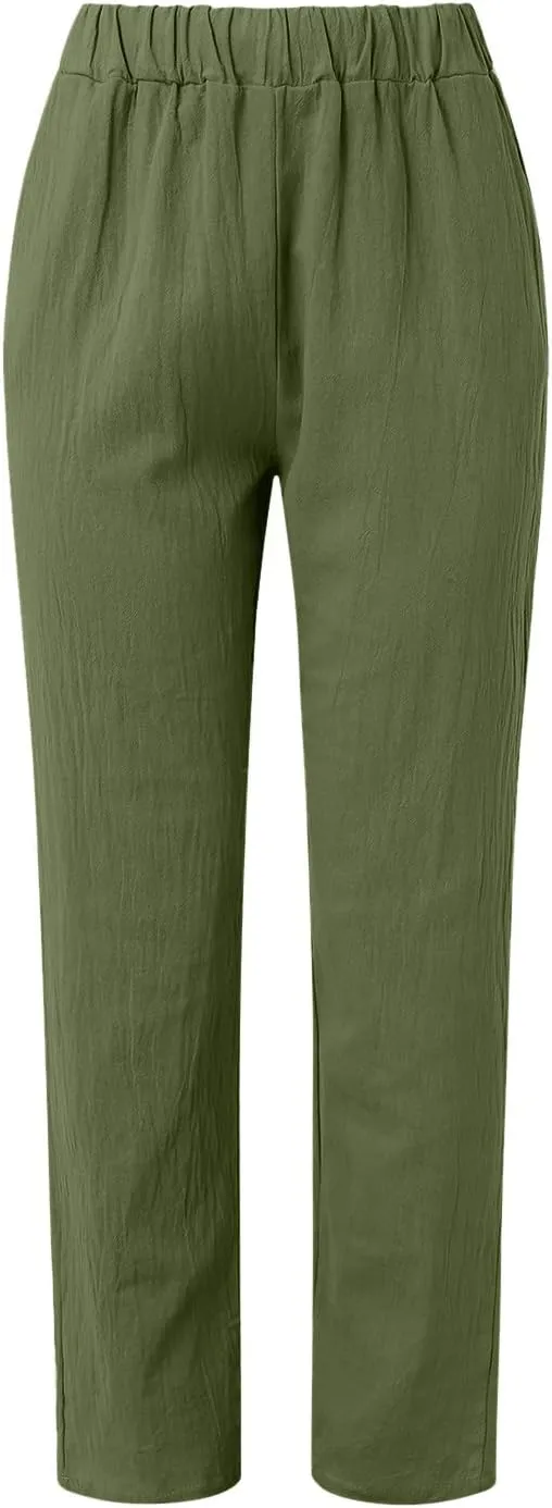 Women High Waisted Wide Leg Pants Fashion Drawstring Elastic Trousers Comfy Straight Leg Long Pants with Pockets