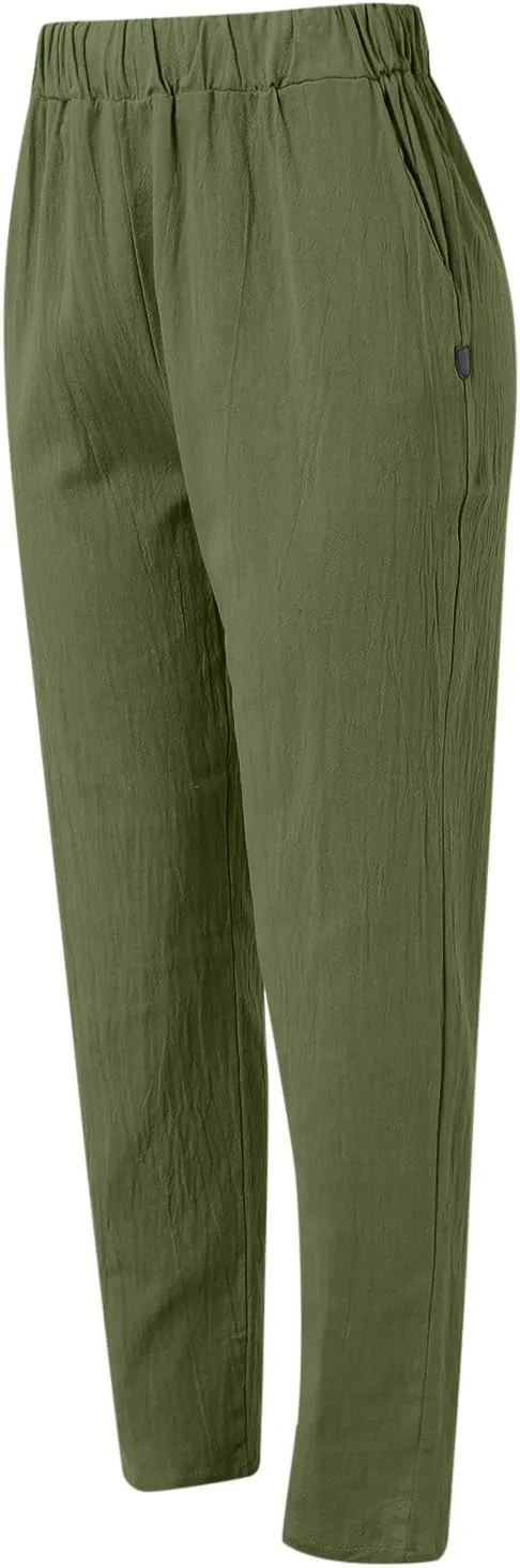 Women High Waisted Wide Leg Pants Fashion Drawstring Elastic Trousers Comfy Straight Leg Long Pants with Pockets