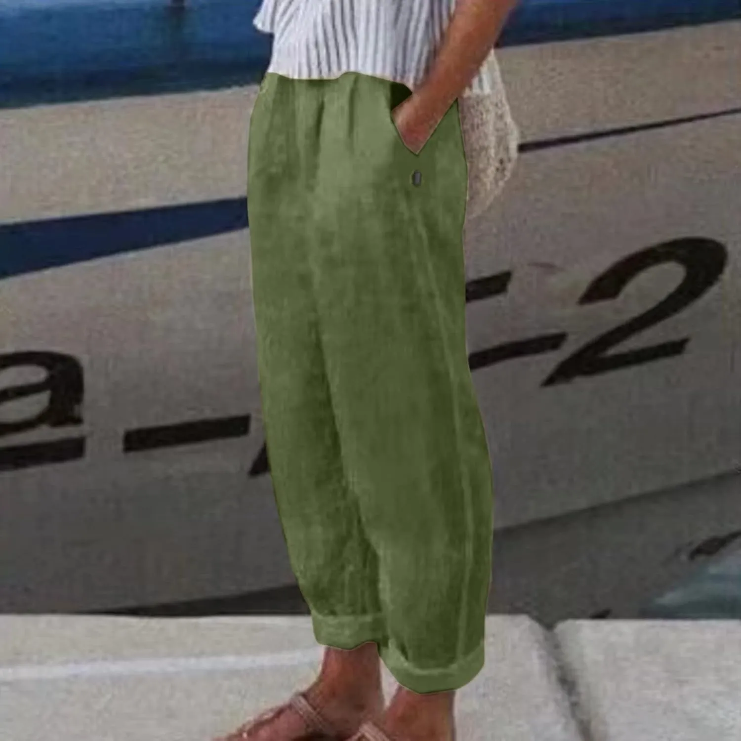 Women High Waisted Wide Leg Pants Fashion Drawstring Elastic Trousers Comfy Straight Leg Long Pants with Pockets
