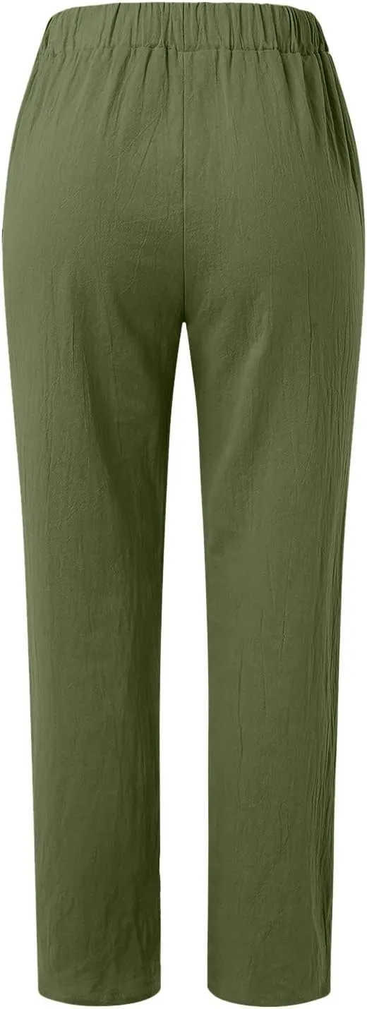 Women High Waisted Wide Leg Pants Fashion Drawstring Elastic Trousers Comfy Straight Leg Long Pants with Pockets