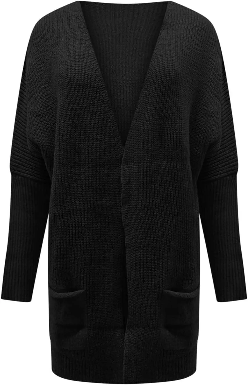 Women Oversized Long Cardigans Sweater Batwing Sleeve Open Front Chunky Knit Coat Fall Winter Outwear with Pockets