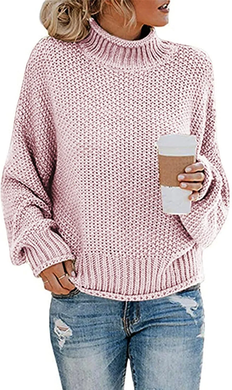 Women Turtleneck Oversized Sweaters Tunic Pullover Sweater Knit Tops Long Sleeve Pullover Sweaters Fall Fashion Clothes