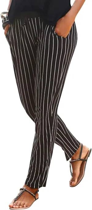 Women Wide Leg High Waist Drawstring Palazzo Pants Casual Summer Flowy Boho Beach Harem Slacks Printed Linen Trousers