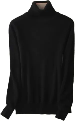 Womens 100% Merino Wool Cashmere Sweaters Turtleneck Knitted Sweater Lightweight Winter Cozy Pullover Tops