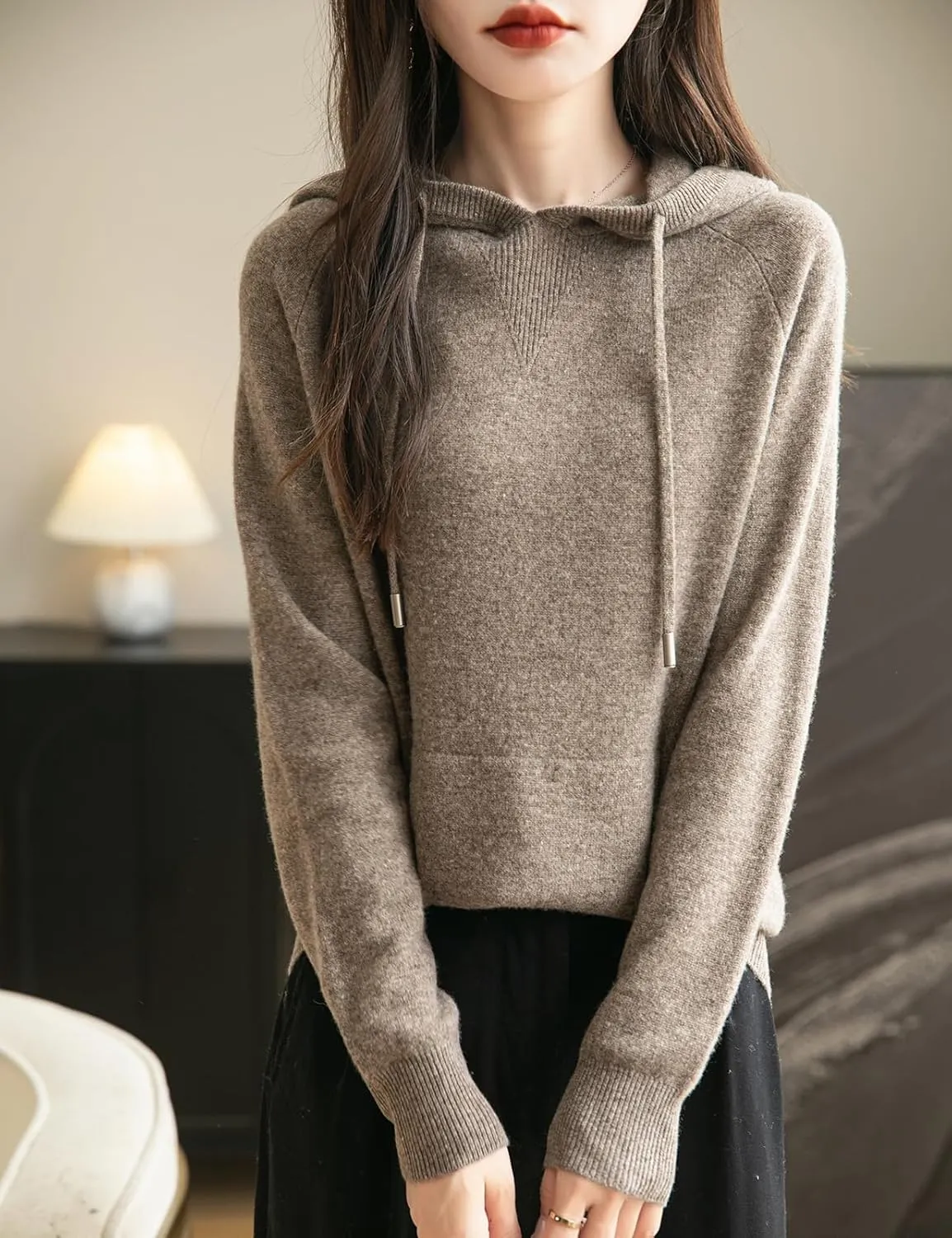 Women's 100% Merino Wool Hoodies 2025 Fall Winter Warm Soft Sweater Long Sleeve Knitted Sweatshirt with Pocket