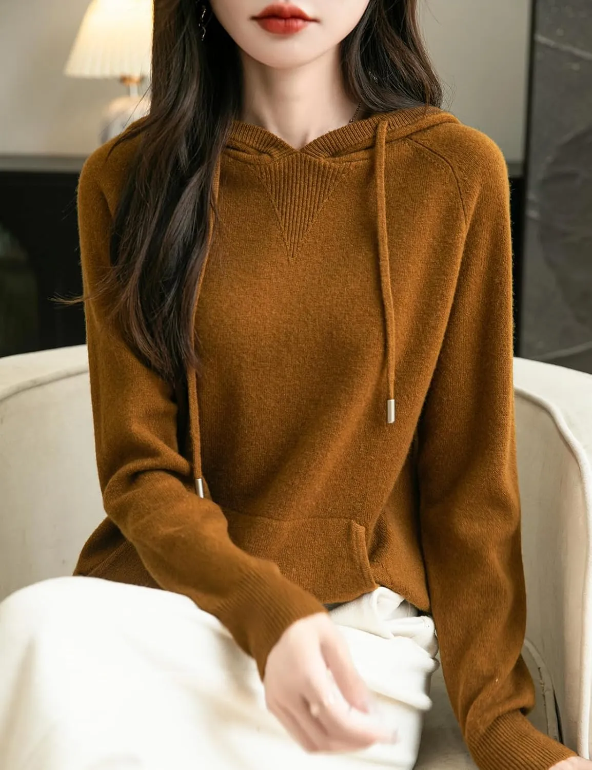 Women's 100% Merino Wool Hoodies 2025 Fall Winter Warm Soft Sweater Long Sleeve Knitted Sweatshirt with Pocket