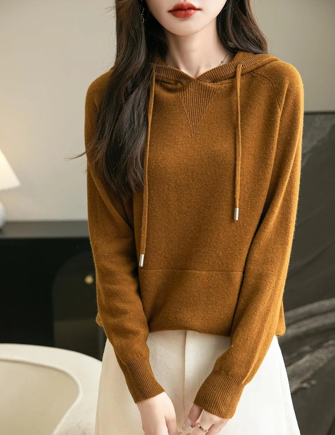 Women's 100% Merino Wool Hoodies 2025 Fall Winter Warm Soft Sweater Long Sleeve Knitted Sweatshirt with Pocket