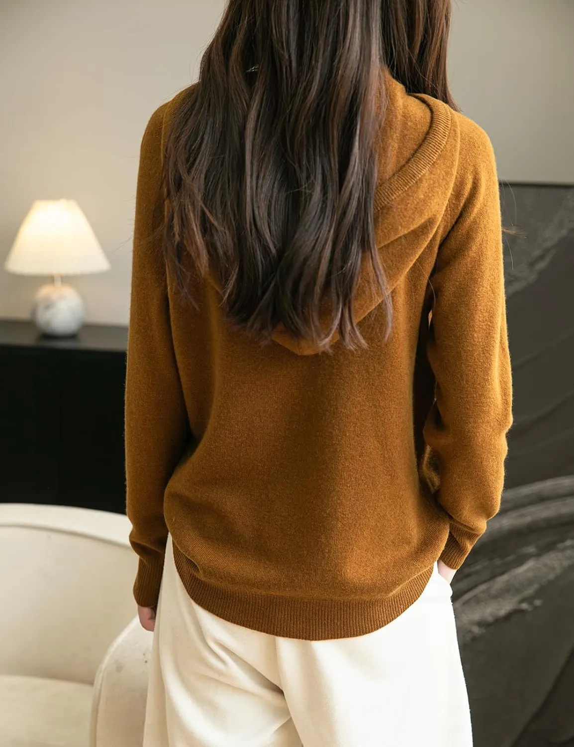 Women's 100% Merino Wool Hoodies 2025 Fall Winter Warm Soft Sweater Long Sleeve Knitted Sweatshirt with Pocket