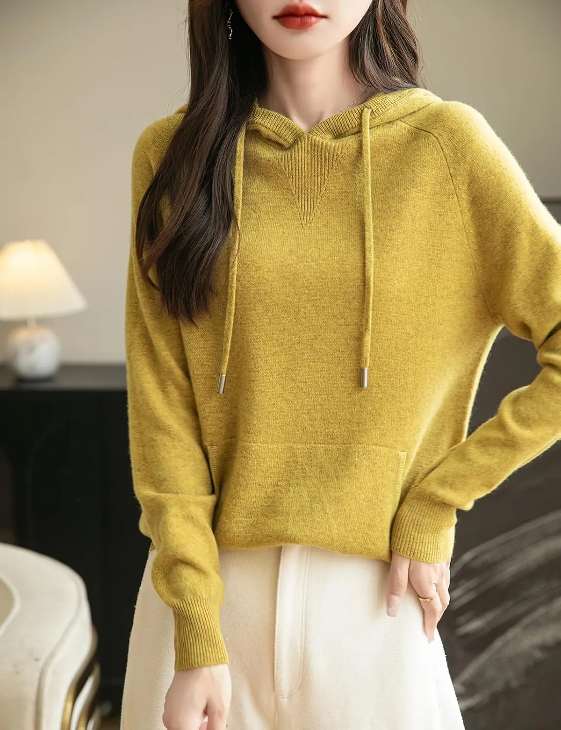 Women's 100% Merino Wool Hoodies 2025 Fall Winter Warm Soft Sweater Long Sleeve Knitted Sweatshirt with Pocket