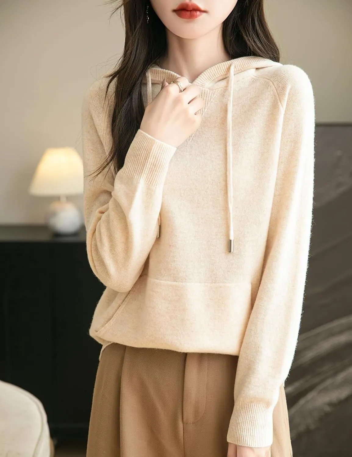 Women's 100% Merino Wool Hoodies 2025 Fall Winter Warm Soft Sweater Long Sleeve Knitted Sweatshirt with Pocket