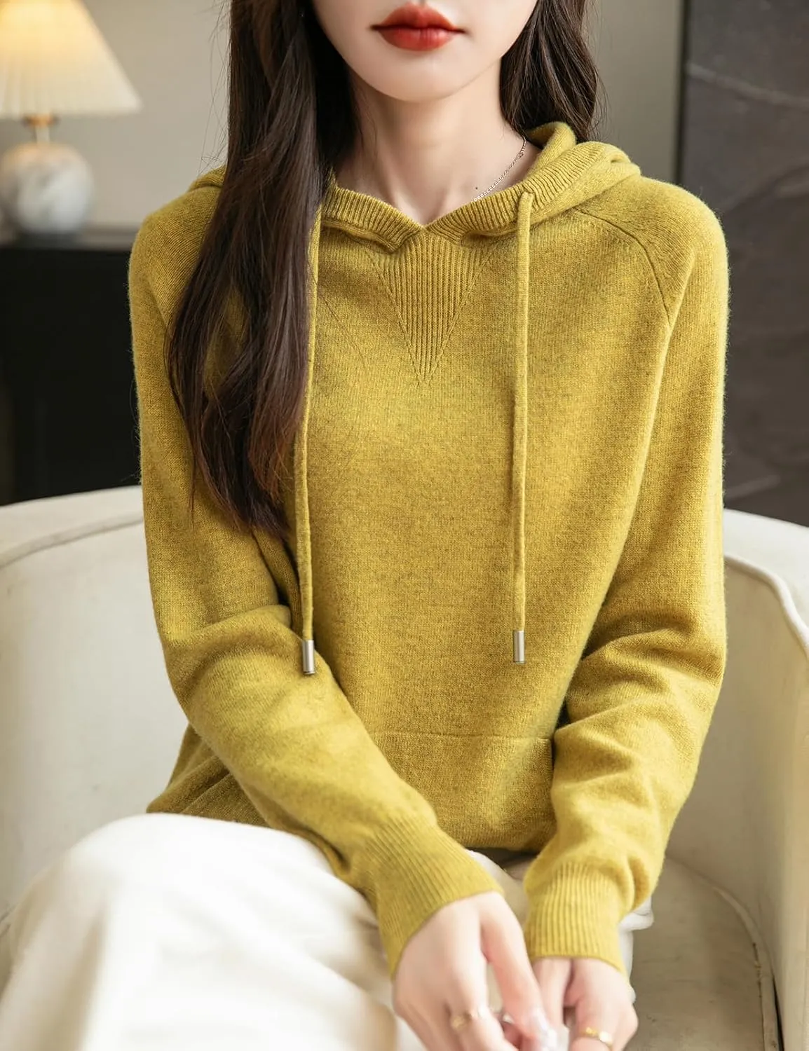 Women's 100% Merino Wool Hoodies 2025 Fall Winter Warm Soft Sweater Long Sleeve Knitted Sweatshirt with Pocket