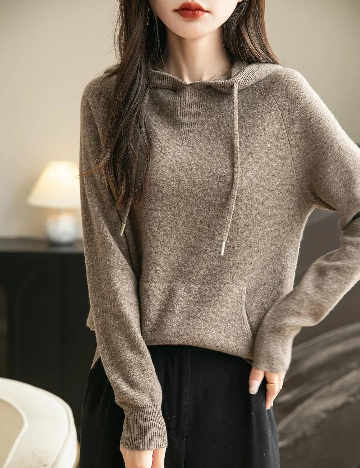 Women's 100% Merino Wool Hoodies 2025 Fall Winter Warm Soft Sweater Long Sleeve Knitted Sweatshirt with Pocket