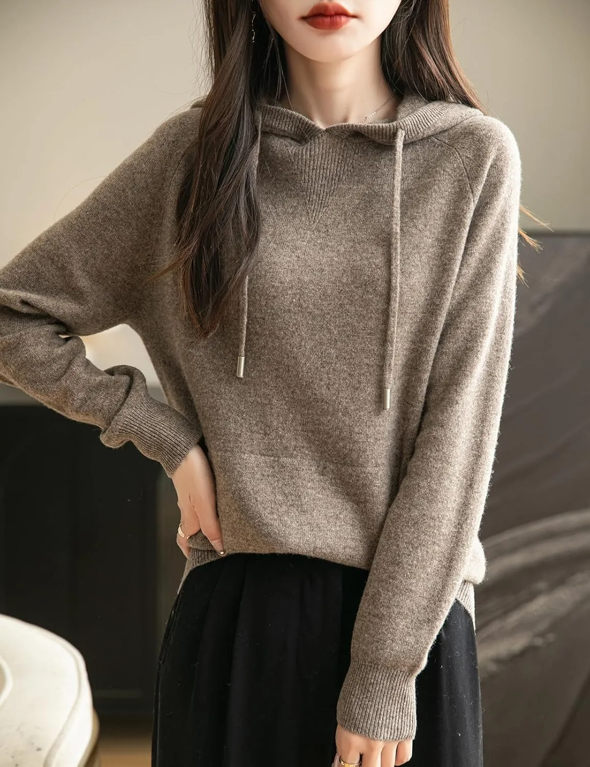 Women's 100% Merino Wool Hoodies 2025 Fall Winter Warm Soft Sweater Long Sleeve Knitted Sweatshirt with Pocket