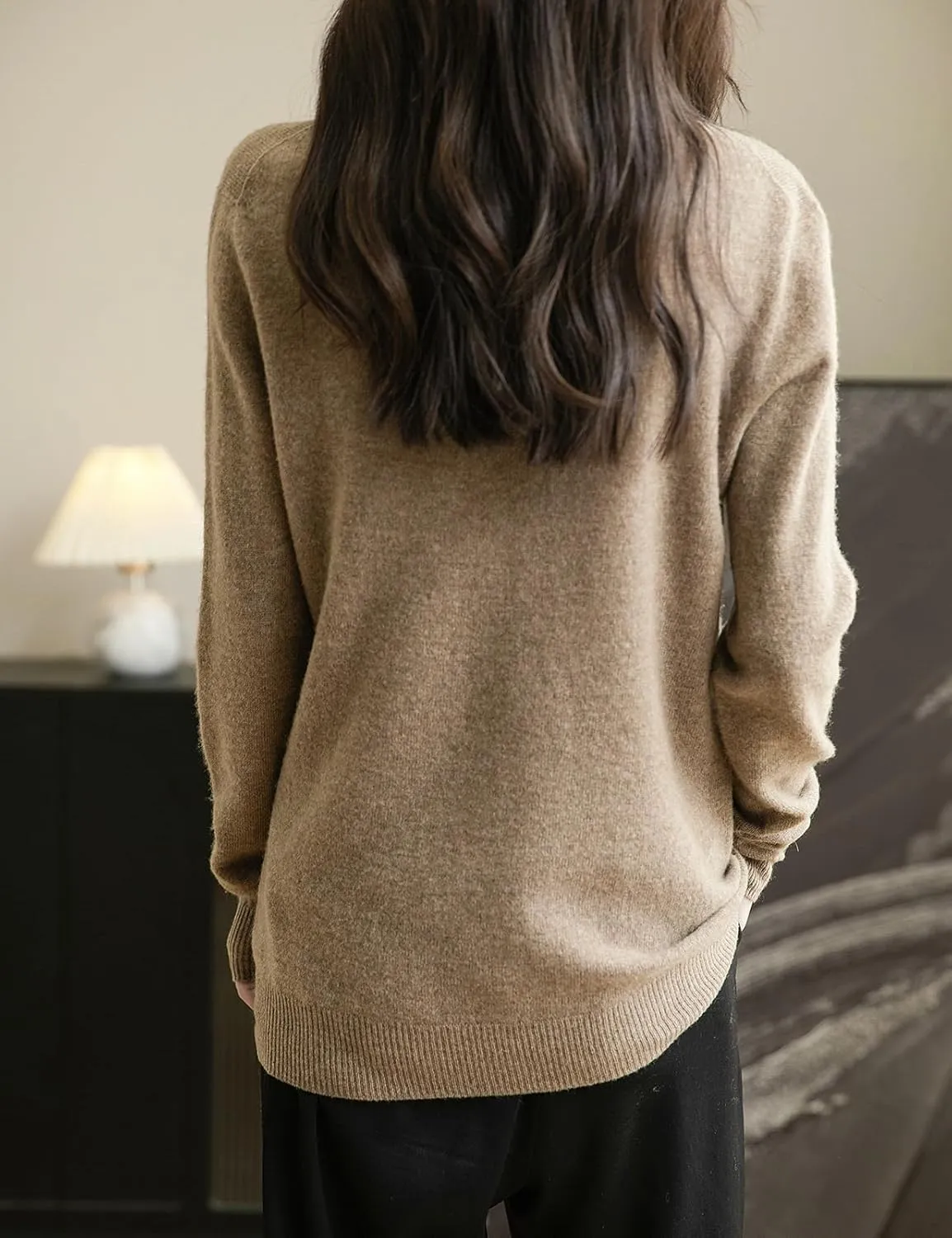 Women's 100% Merino Wool Seamless Sweater Mock Neck First-Line Ready to Wear Long Sleeve Knitted Pullover Tops