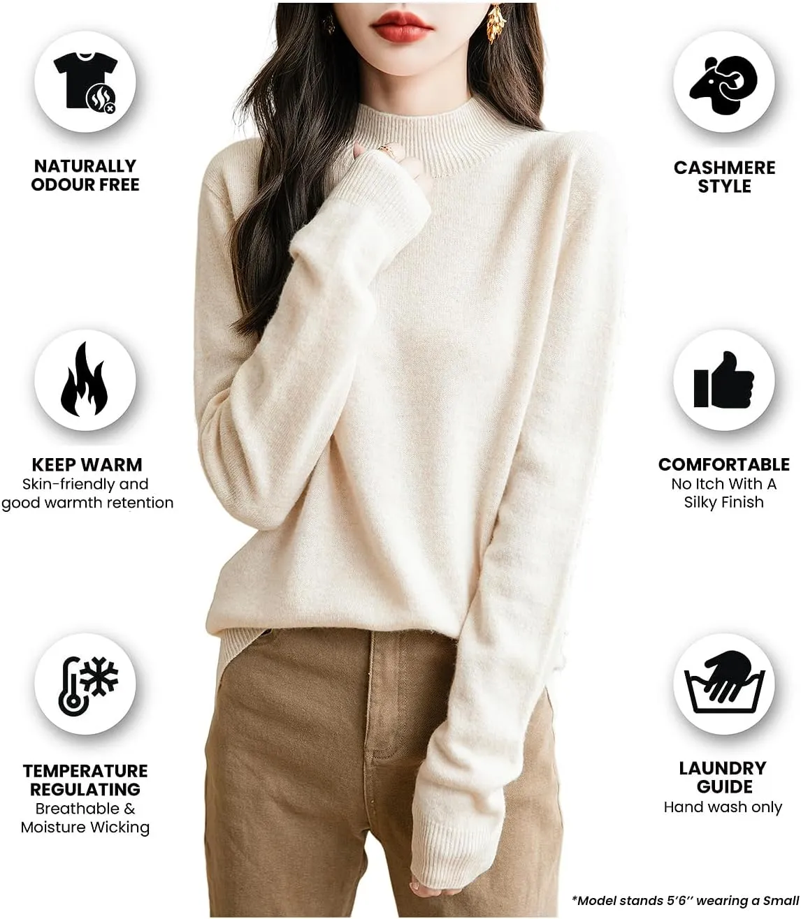 Women's 100% Merino Wool Seamless Sweater Mock Neck First-Line Ready to Wear Long Sleeve Knitted Pullover Tops