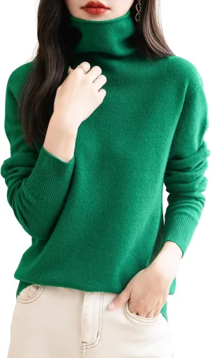 Women's 100% Merino Wool Seamless Sweater Turtleneck First-Line Ready to Wear Long Sleeve Knitted Pullover Tops