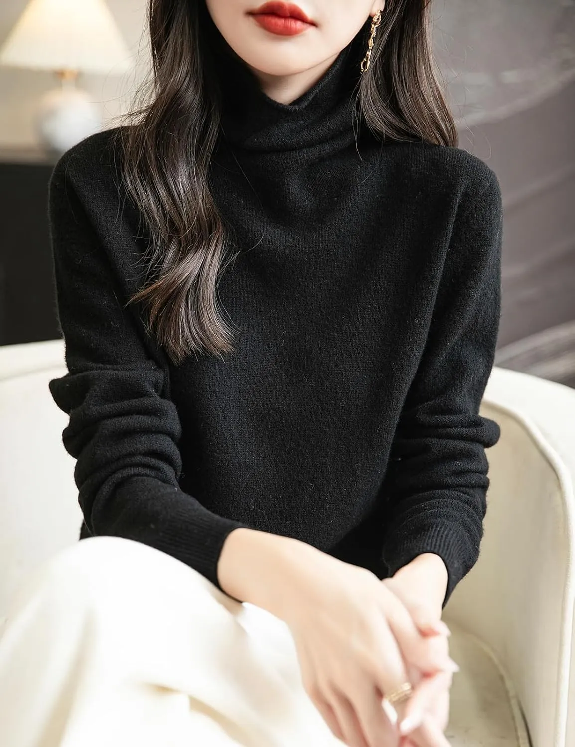 Women's 100% Merino Wool Seamless Sweater Turtleneck First-Line Ready to Wear Long Sleeve Knitted Pullover Tops