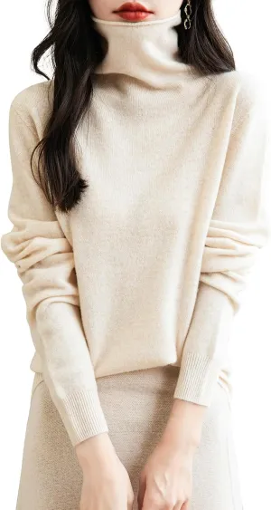 Women's 100% Merino Wool Seamless Sweater Turtleneck First-Line Ready to Wear Long Sleeve Knitted Pullover Tops