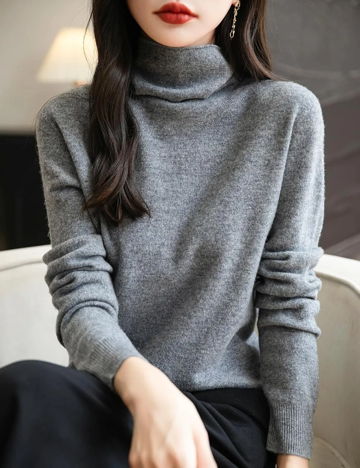 Women's 100% Merino Wool Seamless Sweater Turtleneck First-Line Ready to Wear Long Sleeve Knitted Pullover Tops