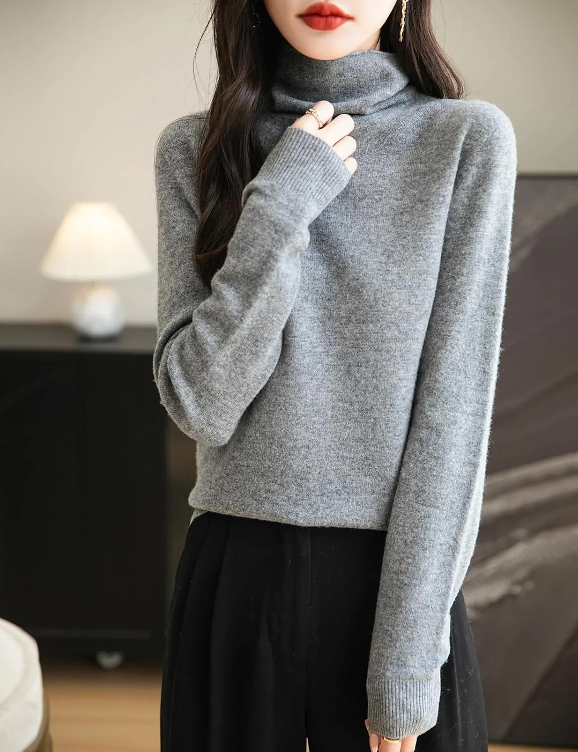 Women's 100% Merino Wool Seamless Sweater Turtleneck First-Line Ready to Wear Long Sleeve Knitted Pullover Tops