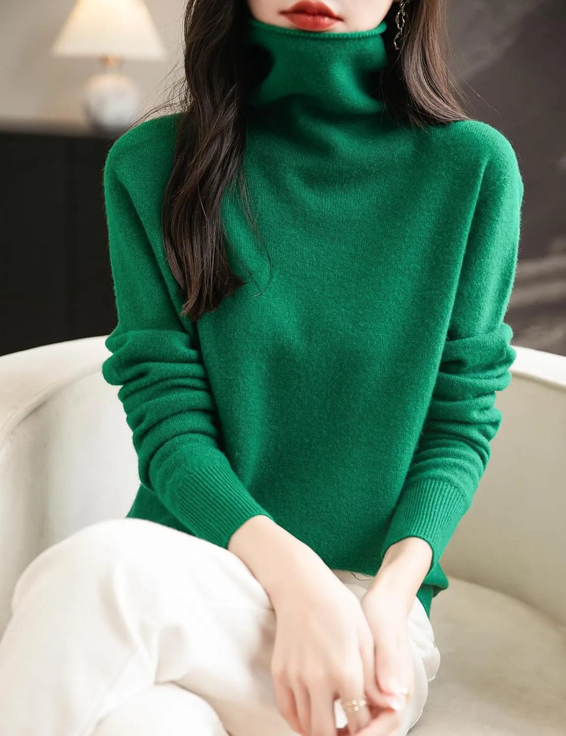 Women's 100% Merino Wool Seamless Sweater Turtleneck First-Line Ready to Wear Long Sleeve Knitted Pullover Tops