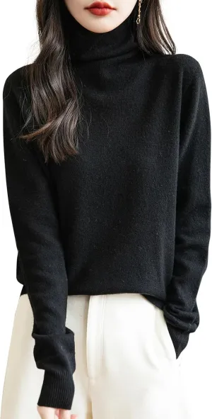 Women's 100% Merino Wool Seamless Sweater Turtleneck First-Line Ready to Wear Long Sleeve Knitted Pullover Tops