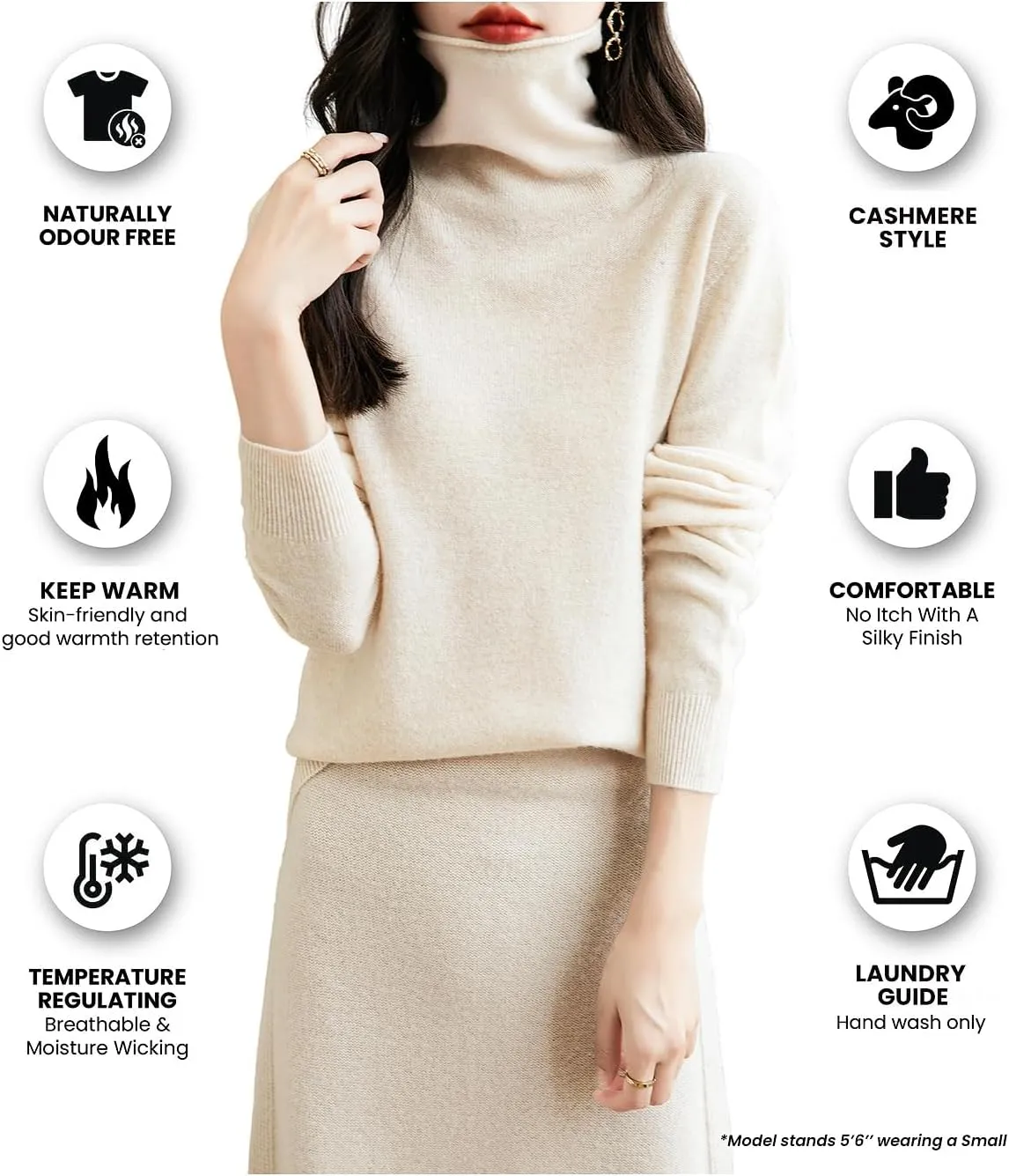 Women's 100% Merino Wool Seamless Sweater Turtleneck First-Line Ready to Wear Long Sleeve Knitted Pullover Tops