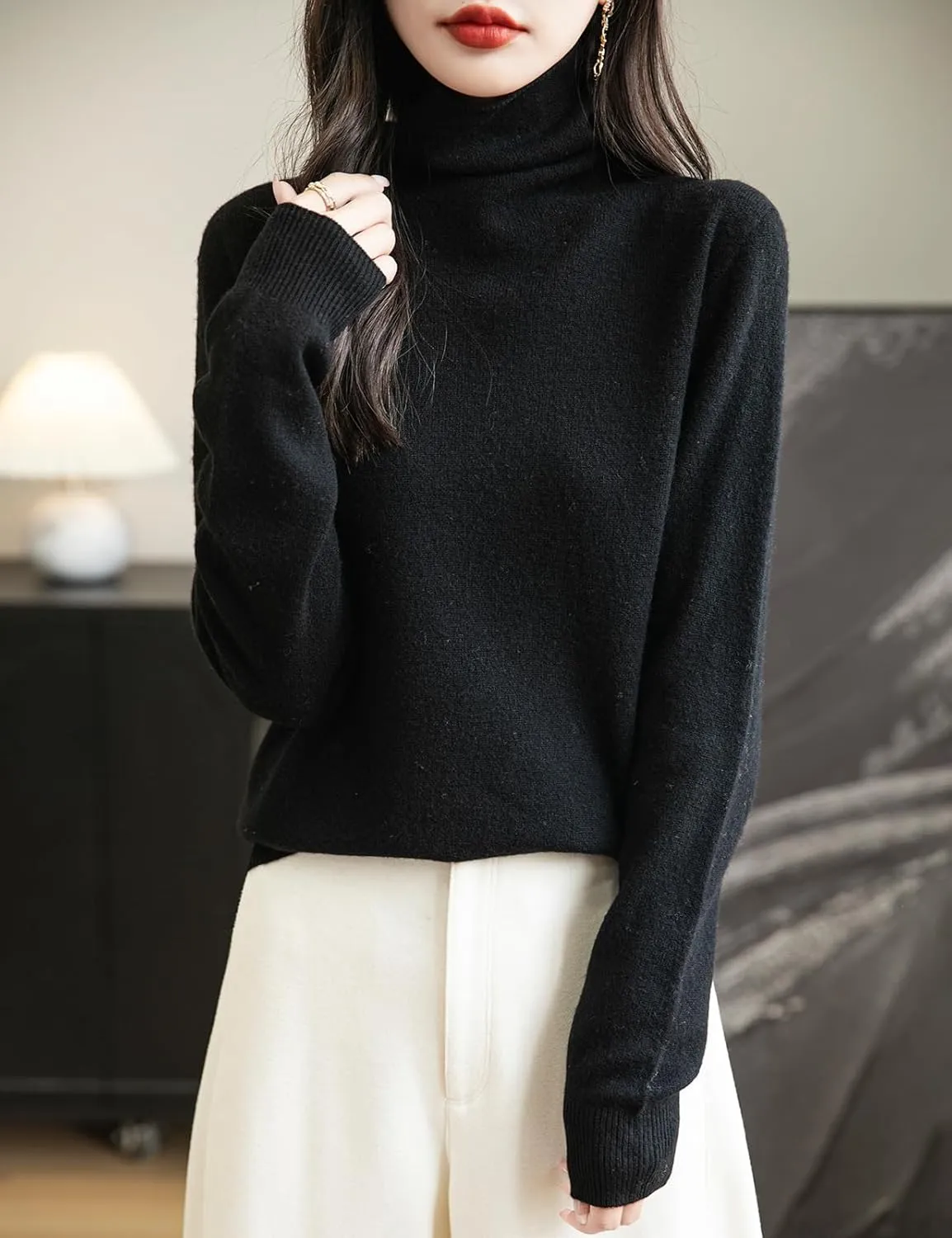Women's 100% Merino Wool Seamless Sweater Turtleneck First-Line Ready to Wear Long Sleeve Knitted Pullover Tops