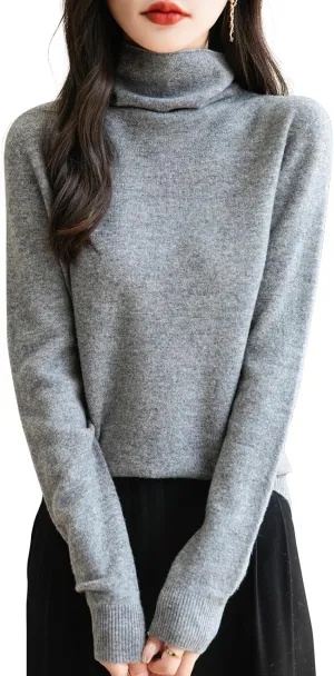 Women's 100% Merino Wool Seamless Sweater Turtleneck First-Line Ready to Wear Long Sleeve Knitted Pullover Tops