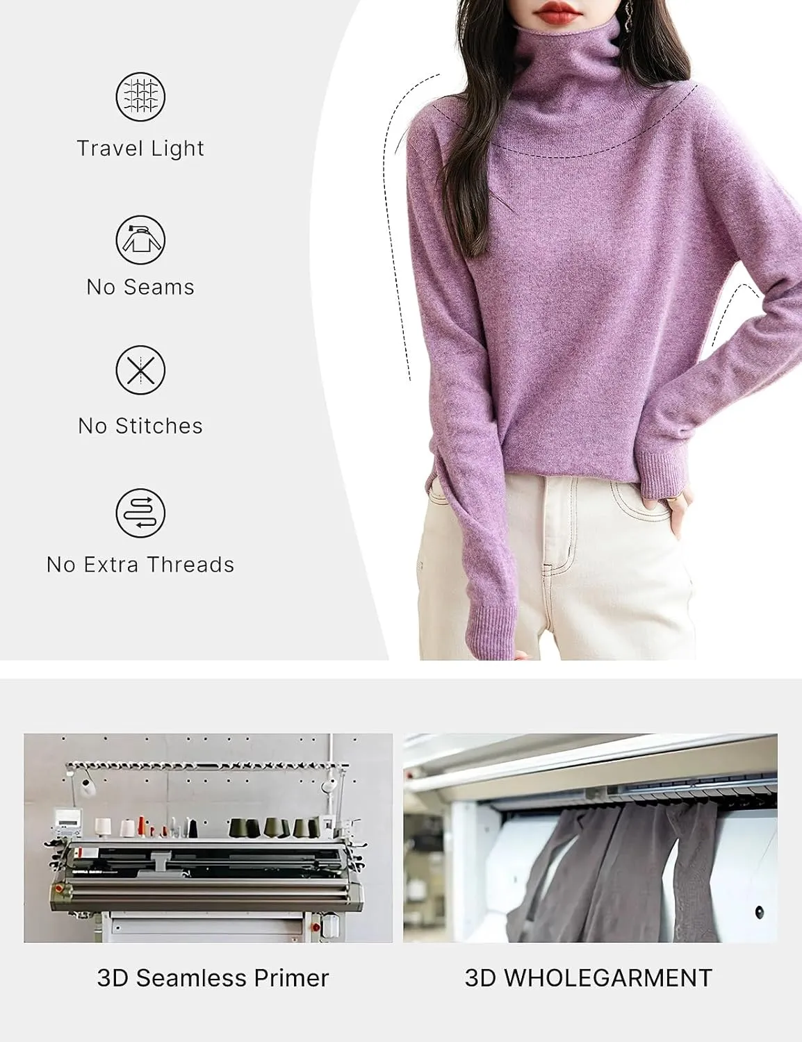 Women's 100% Merino Wool Seamless Sweater Turtleneck First-Line Ready to Wear Long Sleeve Knitted Pullover Tops