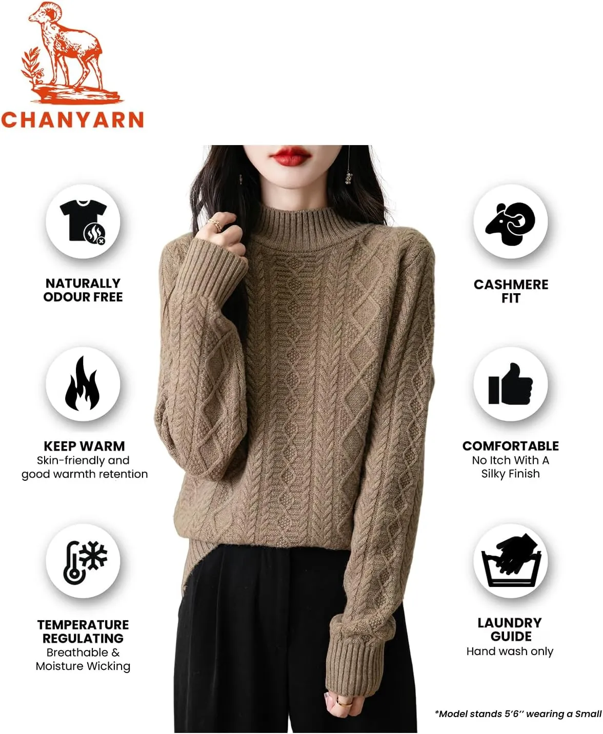 Women's 100% Merino Wool Sweater 2025 Fall Winter Basic Mock Neck Long Sleeve Vintage Cable Knitted Sweater