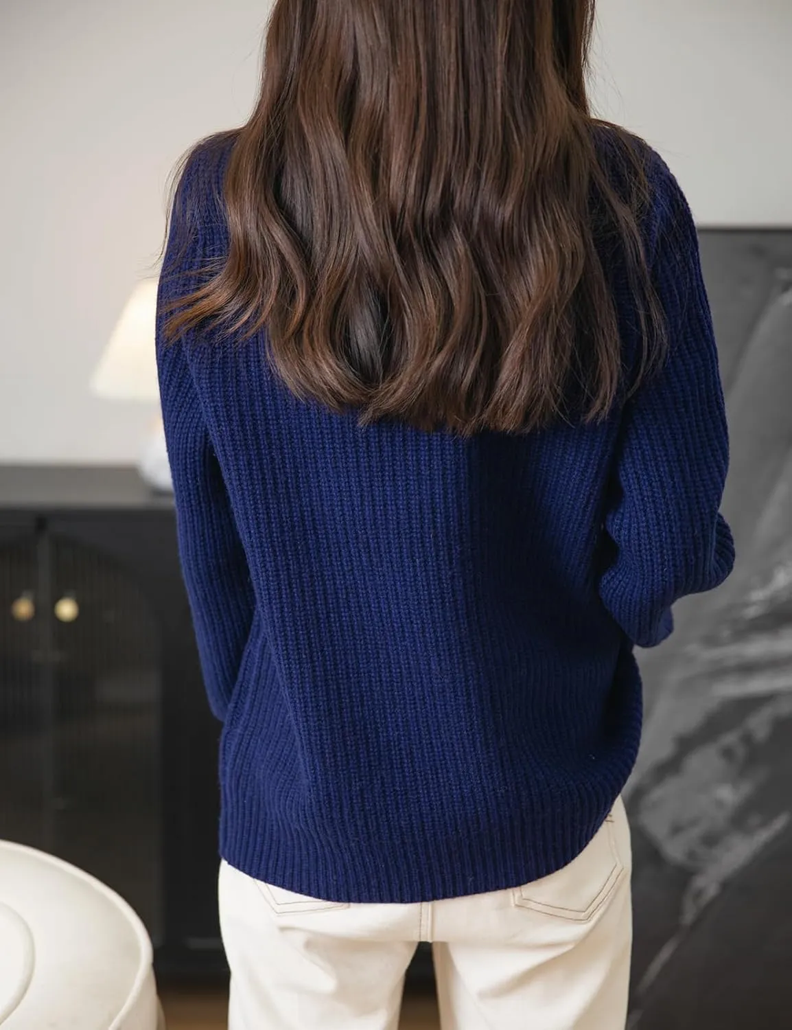 Women's 100% Merino Wool Sweater 2025 Fall Winter Casual Crewneck Long Sleeve Ribbed Knitted Pullover Sweater