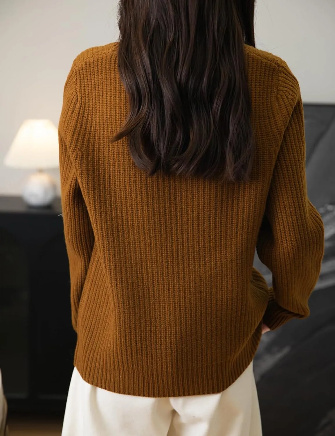 Women's 100% Merino Wool Sweater 2025 Fall Winter Casual Crewneck Long Sleeve Ribbed Knitted Pullover Sweater