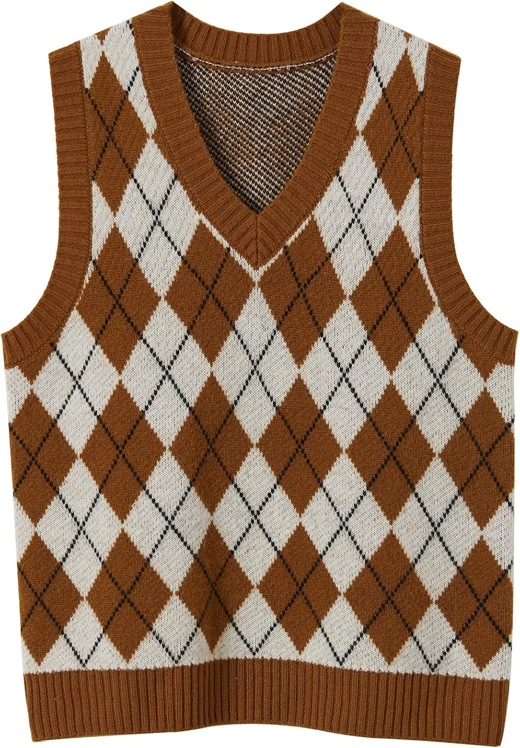 Women's 100% Merino Wool Sweater Vest 2025 Fall Winter Diamond Lattice V Neck Sleeveless Knit Sweater Vest