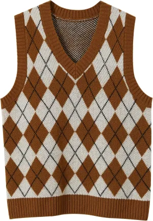 Women's 100% Merino Wool Sweater Vest 2025 Fall Winter Diamond Lattice V Neck Sleeveless Knit Sweater Vest
