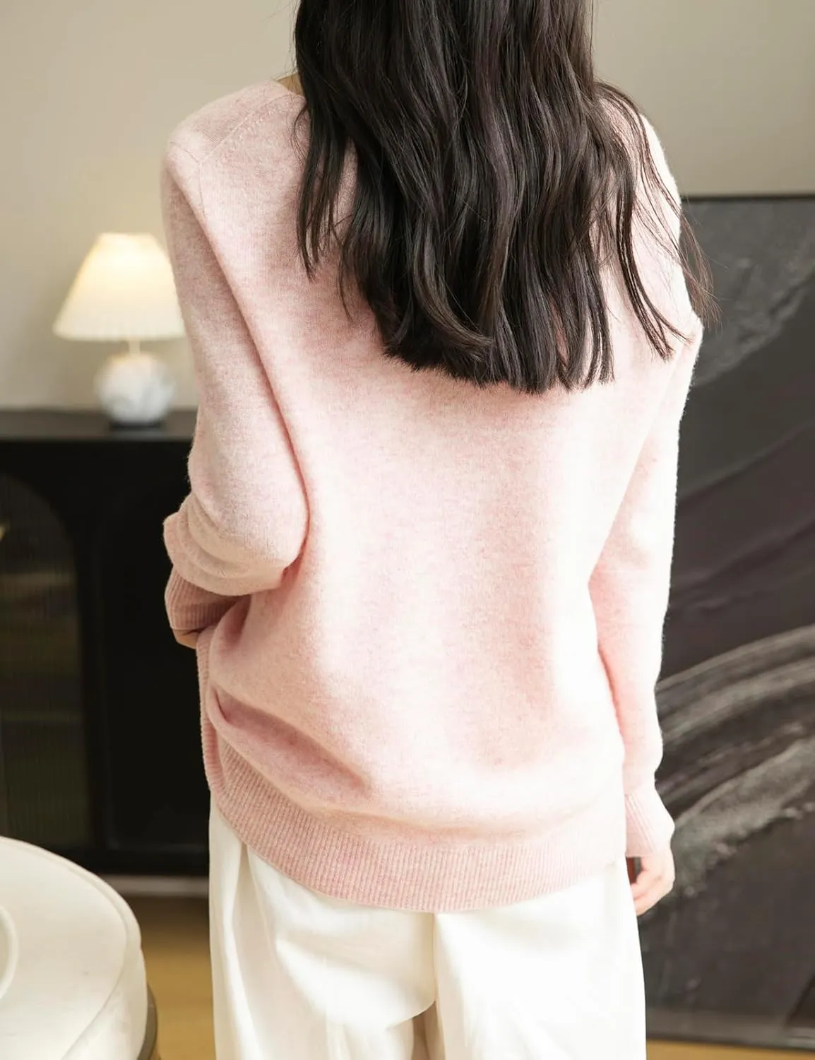 Women's 100% Merino Wool V Neck Sweater 2025 First-Line Ready to Wear Casual Long Sleeve Seamless Knit Sweater