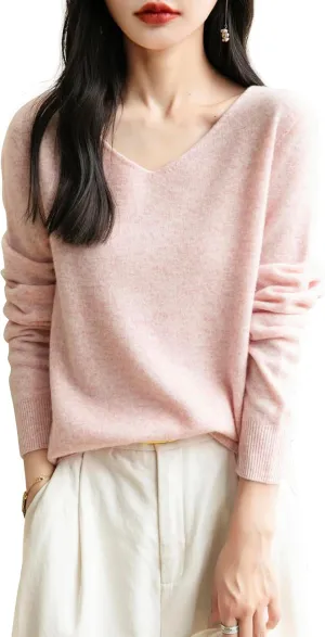 Women's 100% Merino Wool V Neck Sweater 2025 First-Line Ready to Wear Casual Long Sleeve Seamless Knit Sweater