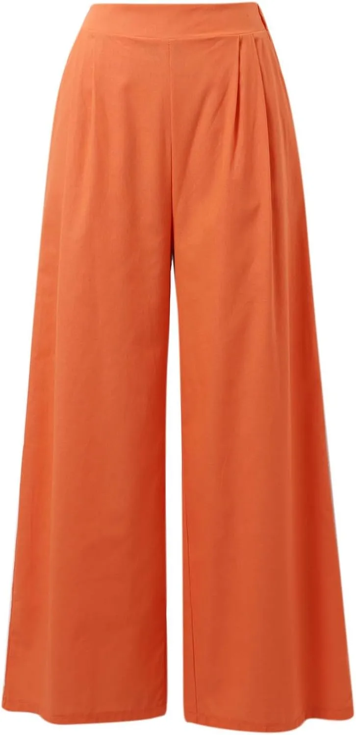 Women's 2 Piece Outfits, Sleeveless Cotton Tailored Blazer Suit Vest and Wide Leg Pant Business Button V Neck Sets